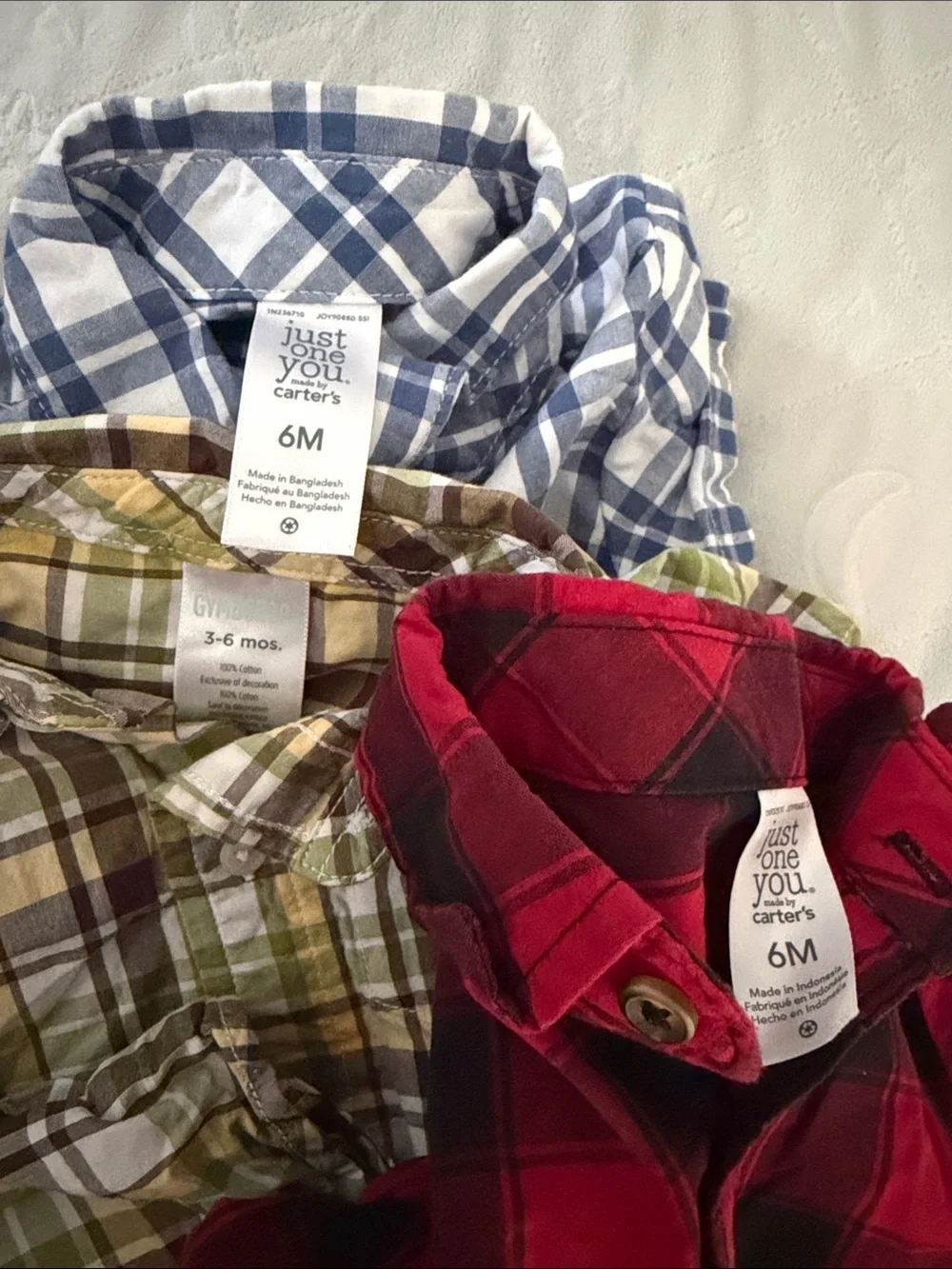 Gymboree Plaid Button-Front Baby Shirts in Red, Blue & Yellow 3-6 months